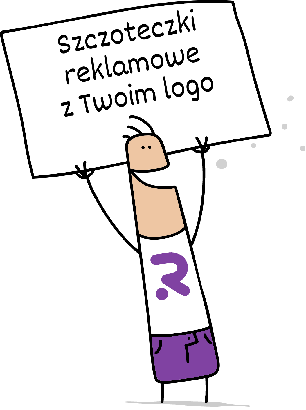 Buddy trzymający napis szczoteczki reklamowe z Twoim logo